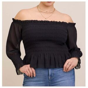 Torrid Black Crinkle Chiffon Off Shoulder Smocked Crop Top 1X